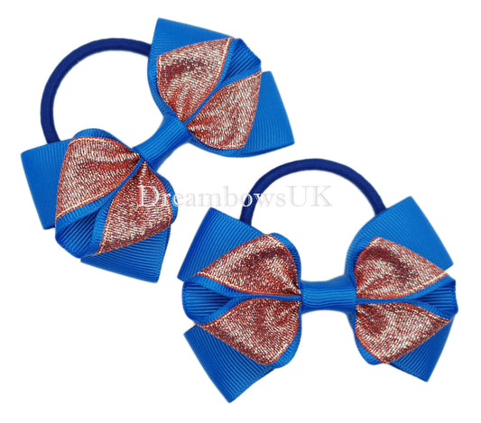 Royal blue and red hair bows, thick bobbles