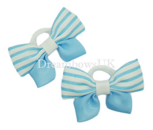 Baby blue striped hair bows, soft hair bobbles