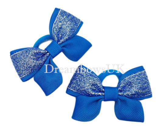 Royal blue glitter hair bows, soft hair bobbles