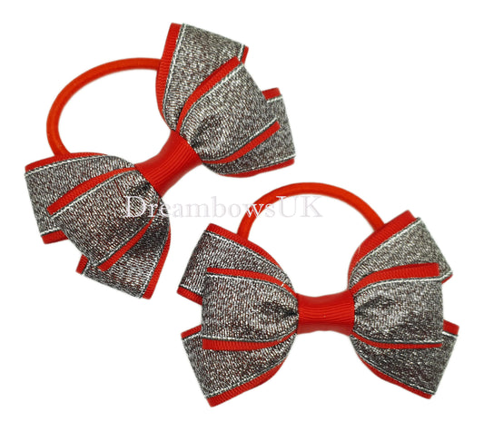 Black and red glitter hair bows, thick bobbles