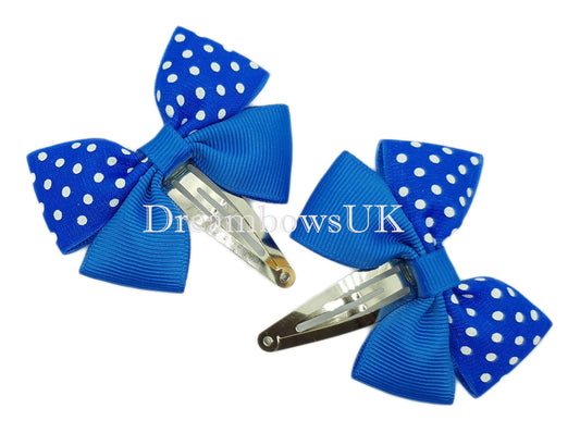 Royal blue polka dot school bows