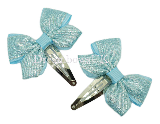 Baby blue glitter hair bows