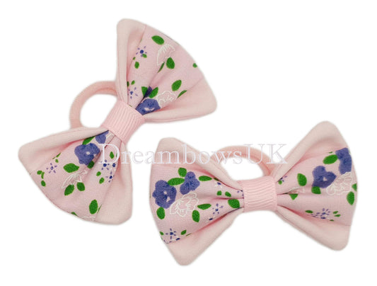 Baby pink floral hair bows, polyester bobblles