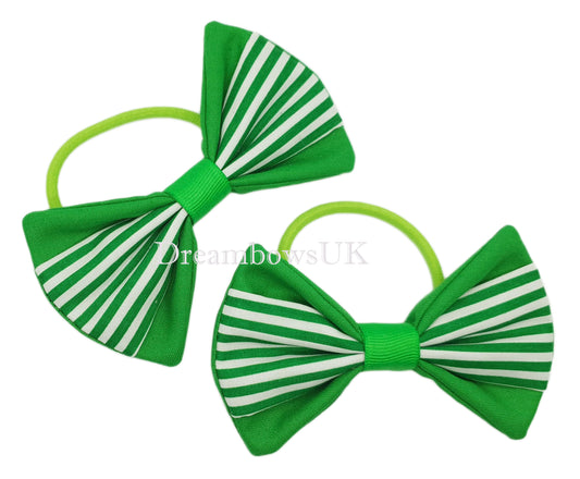 Emerald green and white hair bows, school bows