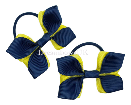 School-Ready Navy Blue and Yellow Organza Bows – Thick Bobbles