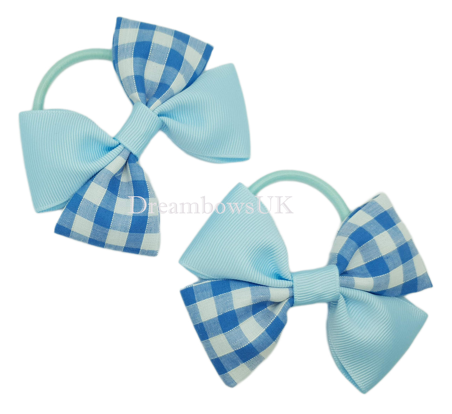 Baby blue gingham school bows on thick bobbles