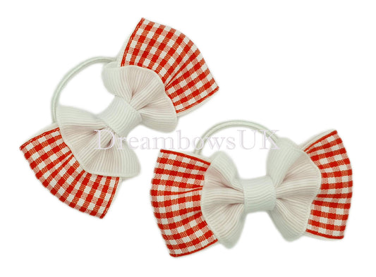 Red gingham hair bows on thin bobbles