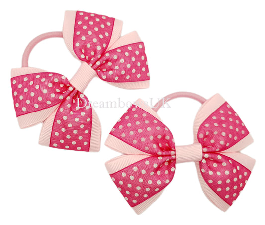 Pink bows, polka dot hair bows, thick bobbles