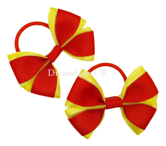 Red and yellow hair bows, thick bobbles