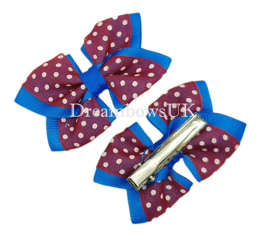 Red and blue spotty hair bows