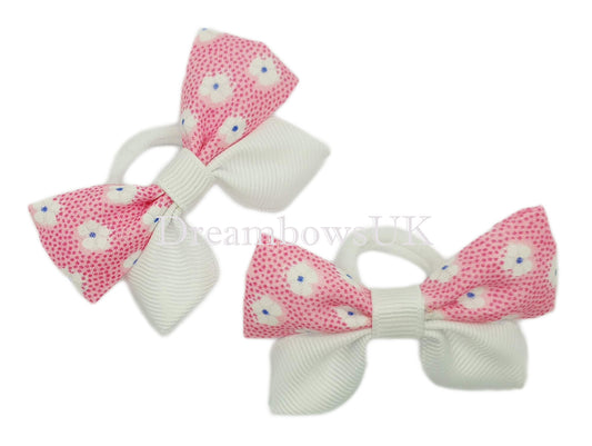 Pink and white floral hair bows, soft baby bobbles