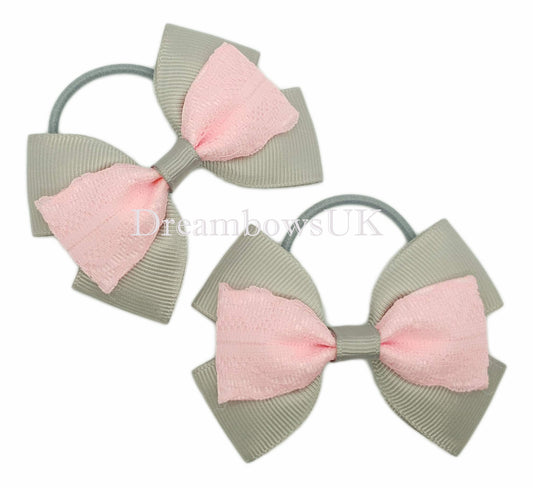 Silver and baby pink bows, lace hair accessories