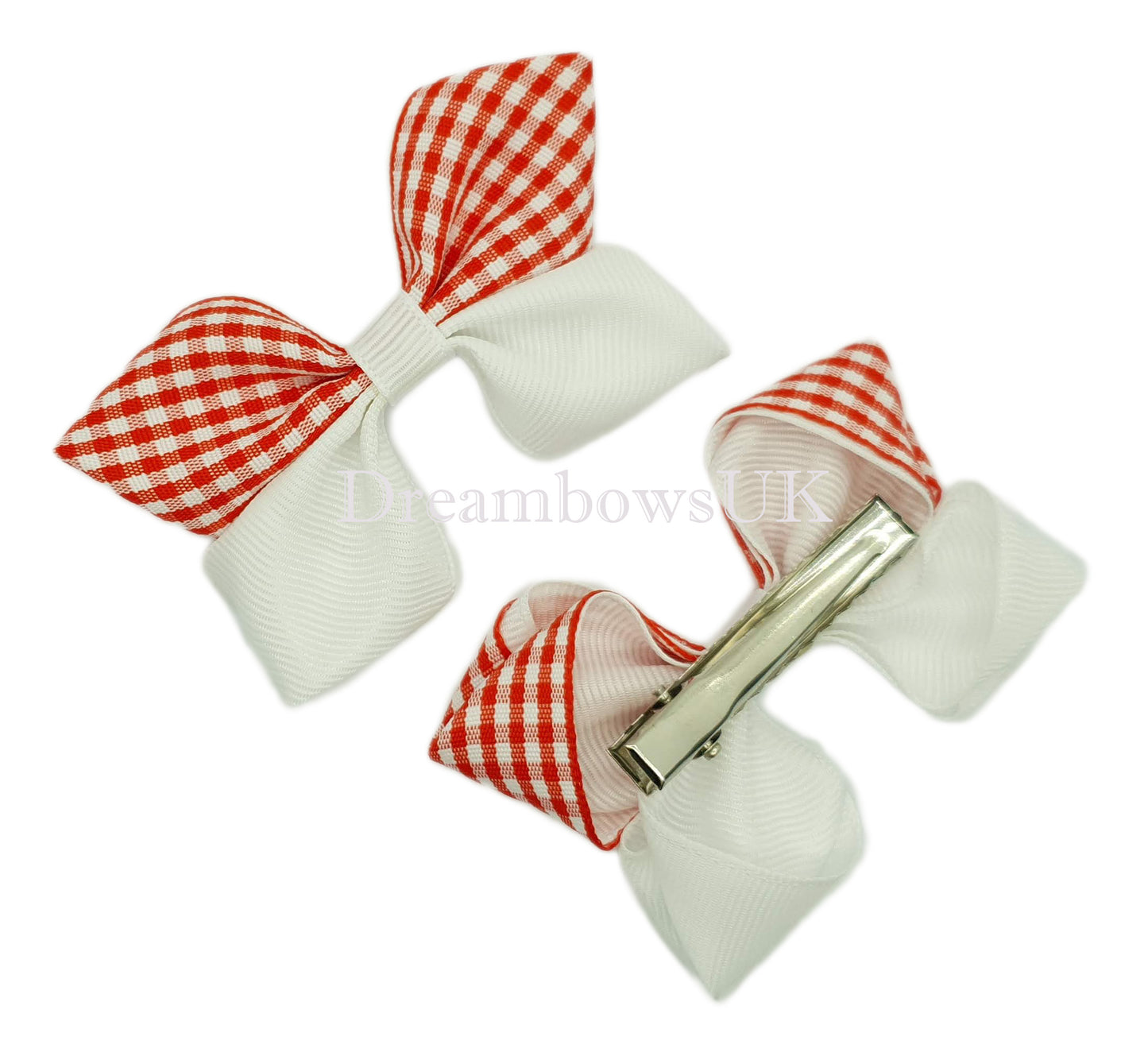 Red gingham hair bows, alligator clips