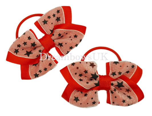 Red and white stars hair bows on thin bobbles