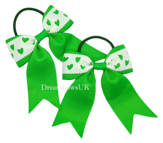 Emerald green and white hair bows, girls hair accessories, school bows