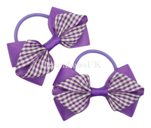Purple gingham school bows on thick bobbles