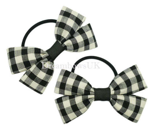 Black gingham hair bows, on thick bobbles