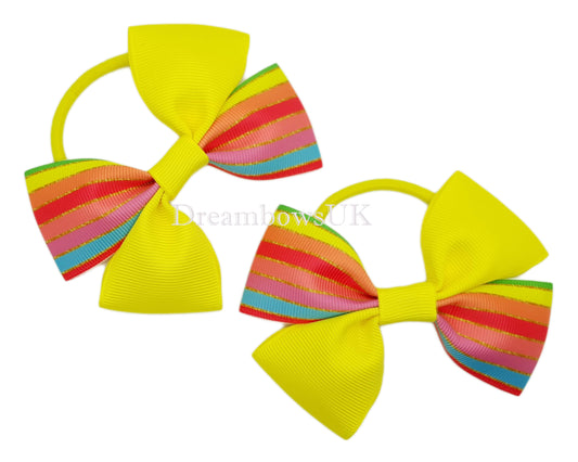 Colourful striped hair bows on thick bobbles