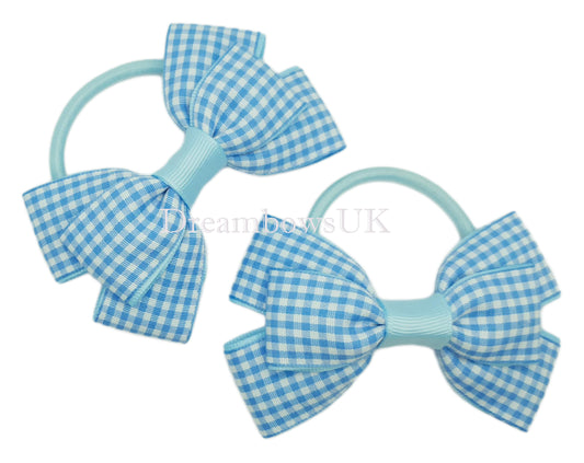 Baby blue gingham school bows on thick bobbles