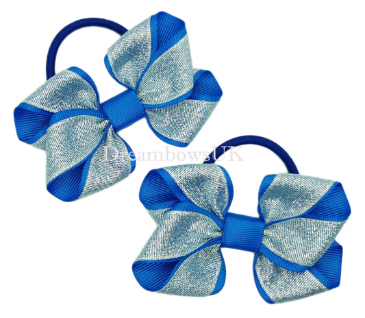 Blue glitter bows, hair bobbles, blue hair accessories