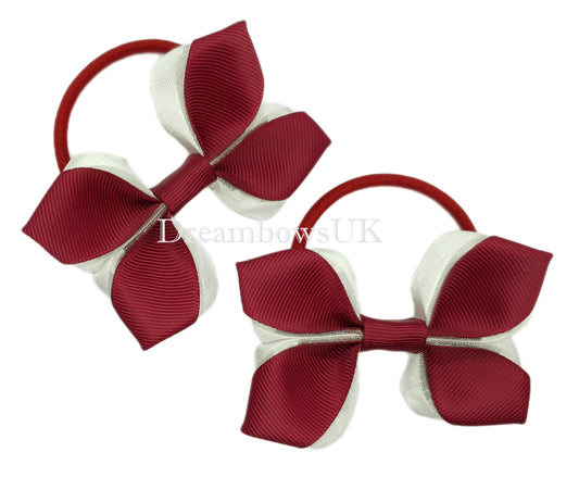 Burgundy and white bows on thick bobbles