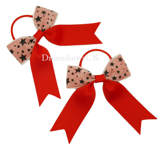 Red star design hair bows on thin bobbles