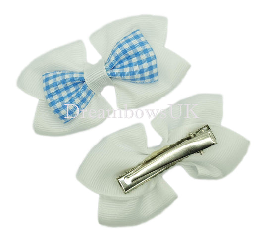 Baby blue gingham bows on alligator clips