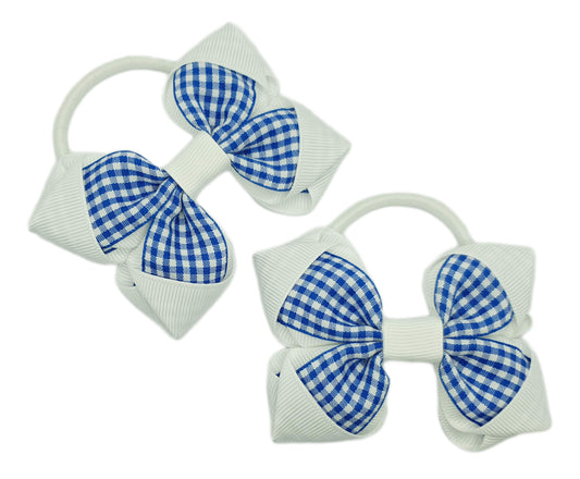 Royal blue gingham hair bows on thick bobbles 