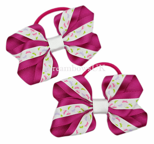 Cerise pink bows, butterflies, thick hair bobbles