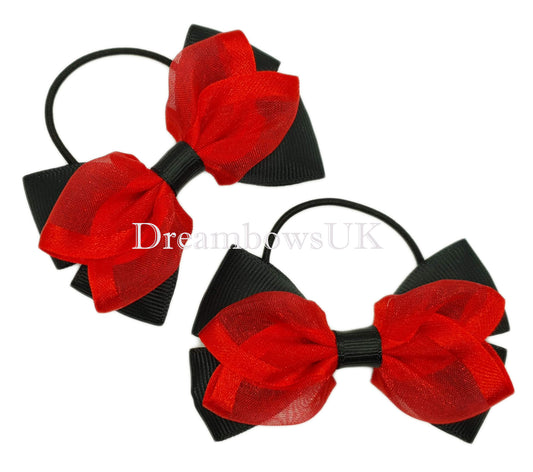 Black and red bows, organza hair accessories, thin bobbles