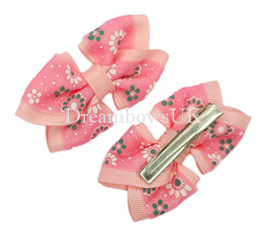Baby pink floral hair bows on alligator clips