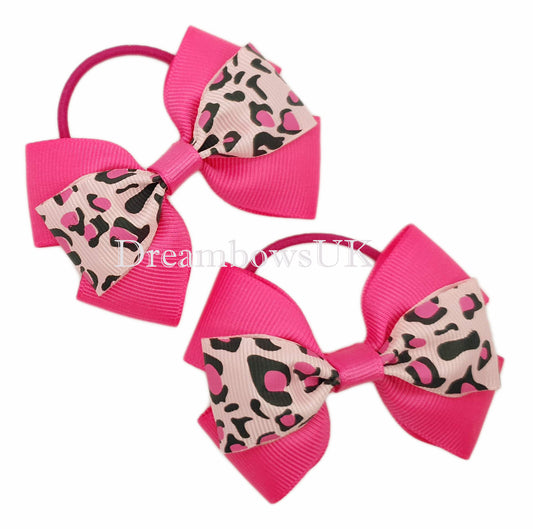 Pink leopard print hair bows, thin hair bobbles