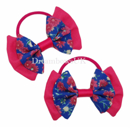 Pink and blue hair bows, floral hair bows, thick bobbles