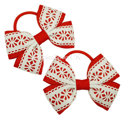 Red and white hair bows on thick bobbles