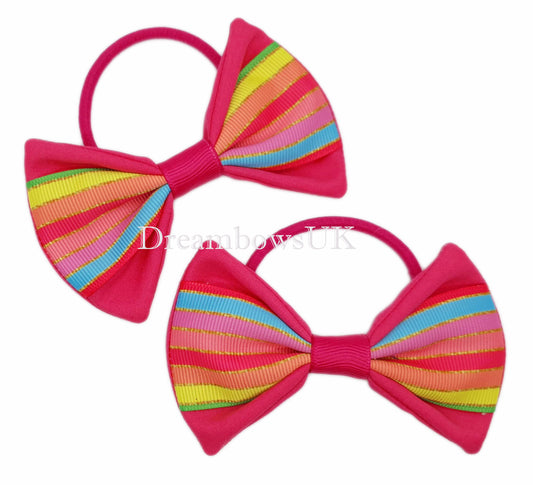 Cerise pink bows, striped hair bows, thick bobbles