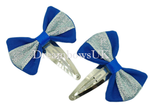 Blue toddler hair bows, snap clips