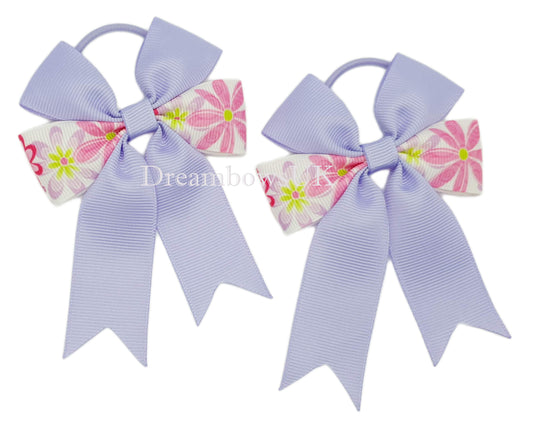 Lilac floral hair bows, thin bobbles