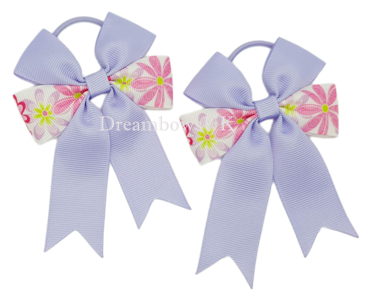 Lilac floral hair bows, thin bobbles
