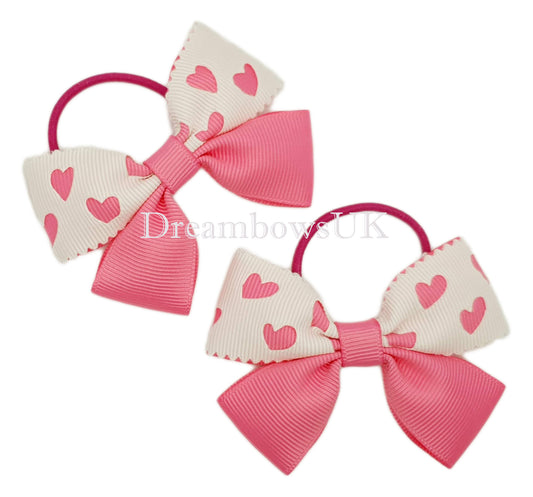 Pink and white hair bows, thin hair ties