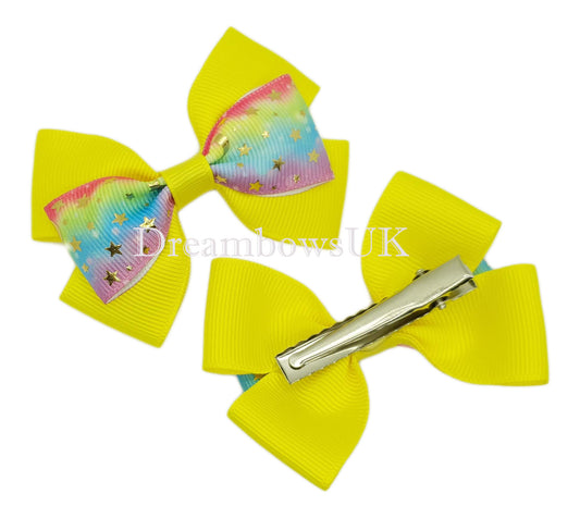 Yellow hair bows, crocodile hair clips