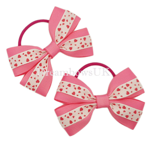 Pink and white hair bows, thin hair elastics