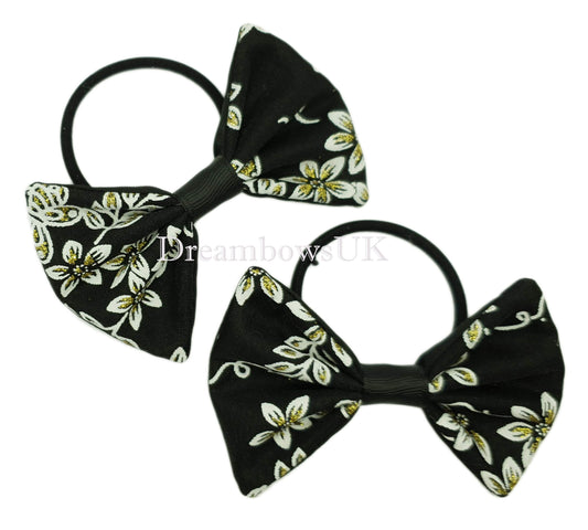 Black floral hair bows on thick bobbles
