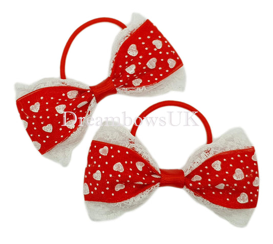 Red and white hair bows, thin bobbles
