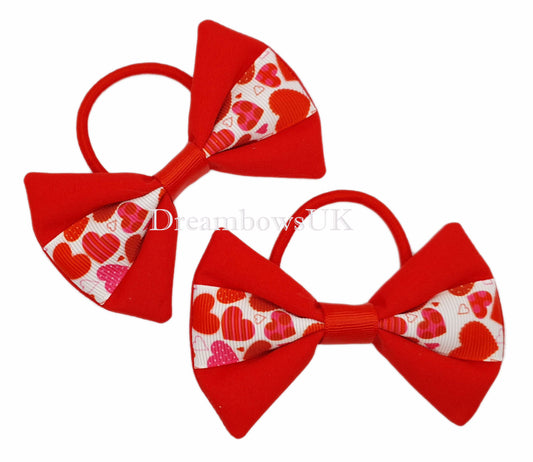 Red hearts design hair bows, thick bobbles