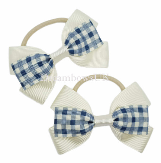 Checked hair bows on thick bobbles - One of a kind design 