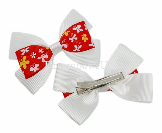 Girls red and white hair bows on alligator clips