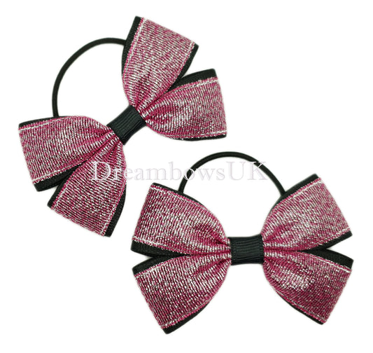 Pink glitter hair bows on thin bobbles 