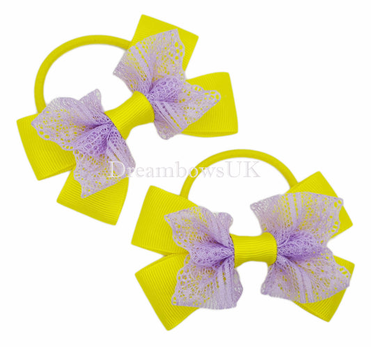 Yellow and lilac hair bows, thick bobbles