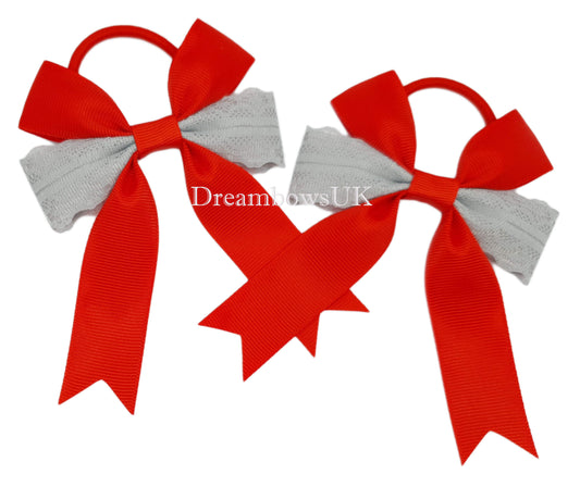 Red and silver hair bows on thick bobbles