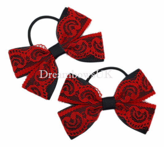 Chic Black and Red Lace Hair Bows Duo – Uniquely Yours! 🖤❤️